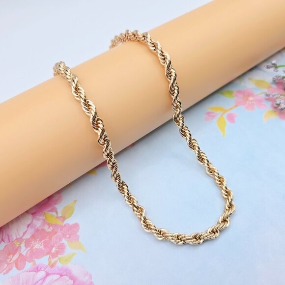 "Bold Rope Style Rose Gold Necklace for Men & Women, 19.7 Inch Length, XPNL0082 - Picture 1 of 12